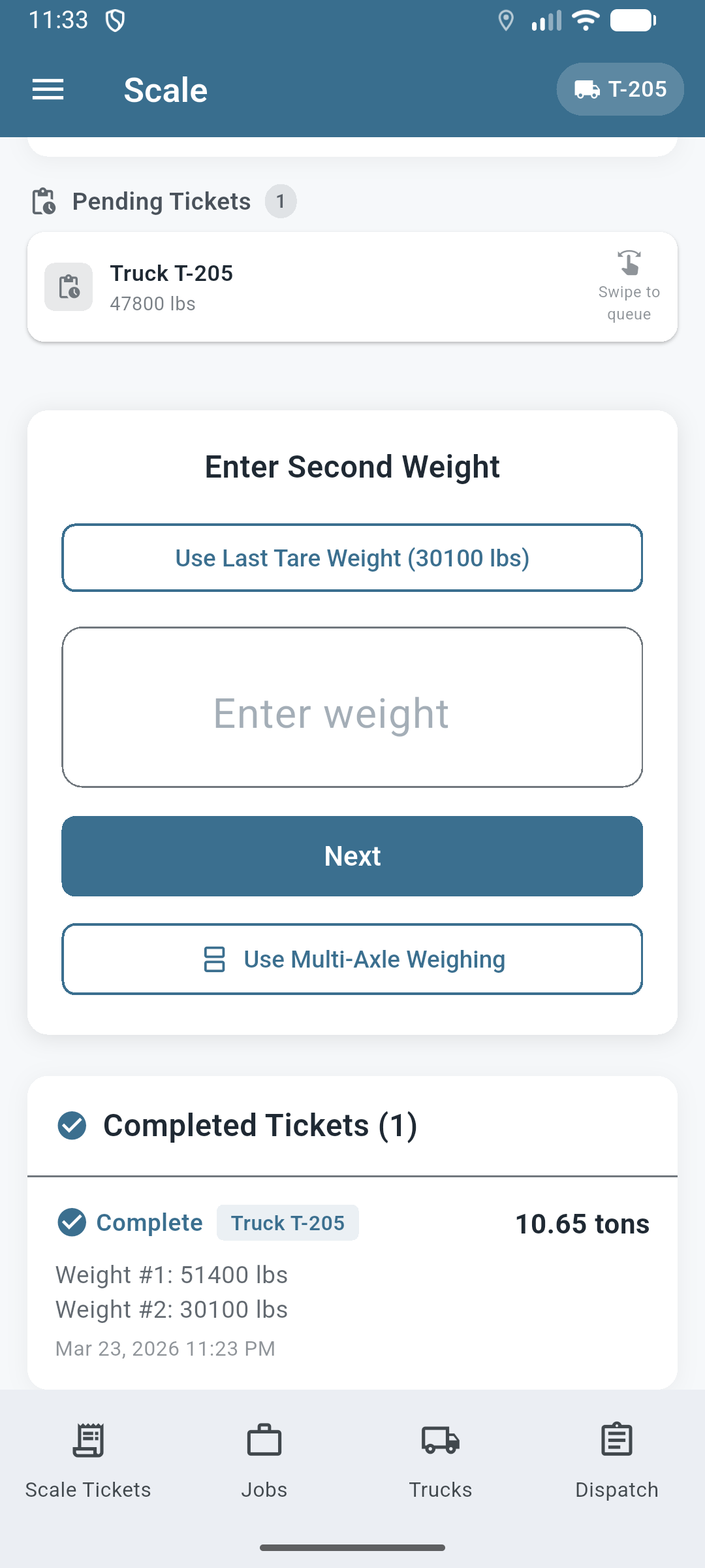 Scale weight entry screen
